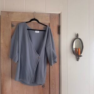 Sabo Ribbed Wrap Top in Slate Gray-Blue